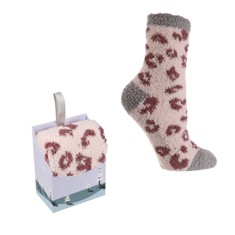 Wild Feet Cosy Fluffy Socks in Gift Box in Leopard Print